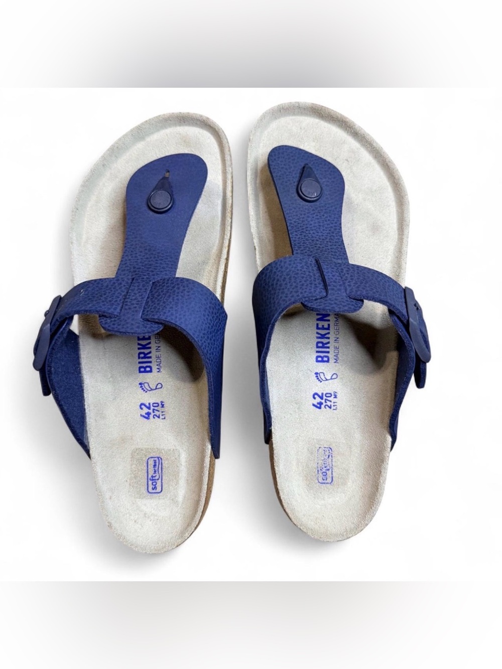 Birkenstock Women’s Navy Blue Leather Toe-Post Buckle Sandals